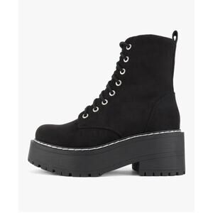 Women Chunky Lug Sole Lace up Fashion Combat Ankle Boot w/Side Zipper